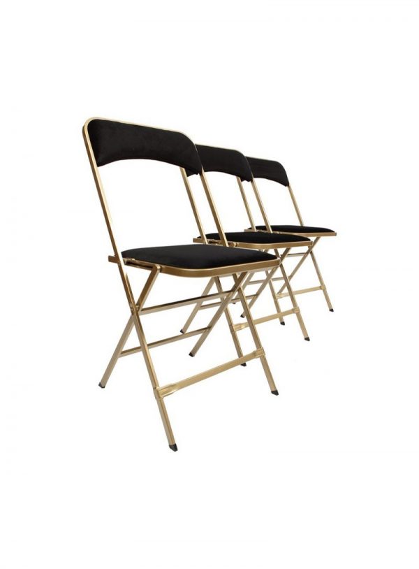 Chaise pliante velour gris / Armature or