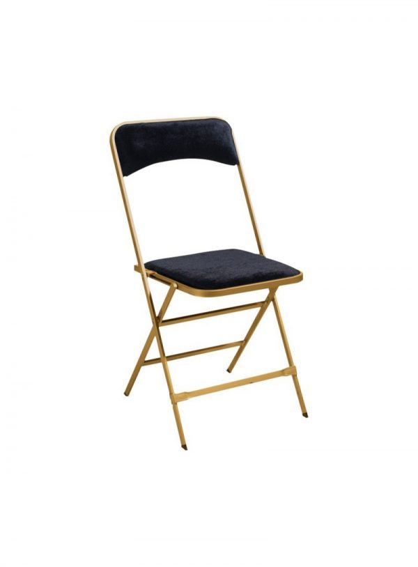 Chaise pliante velour gris / Armature or